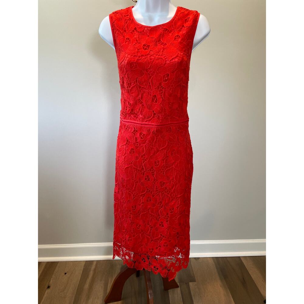 Ann Taylor Size 12 Orange Sleeveless Dress with Lace Overlay